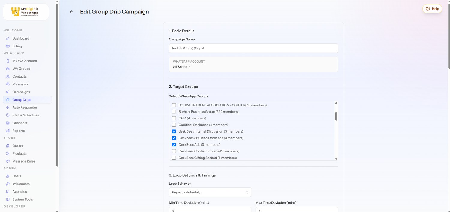 Group drip campaign builder